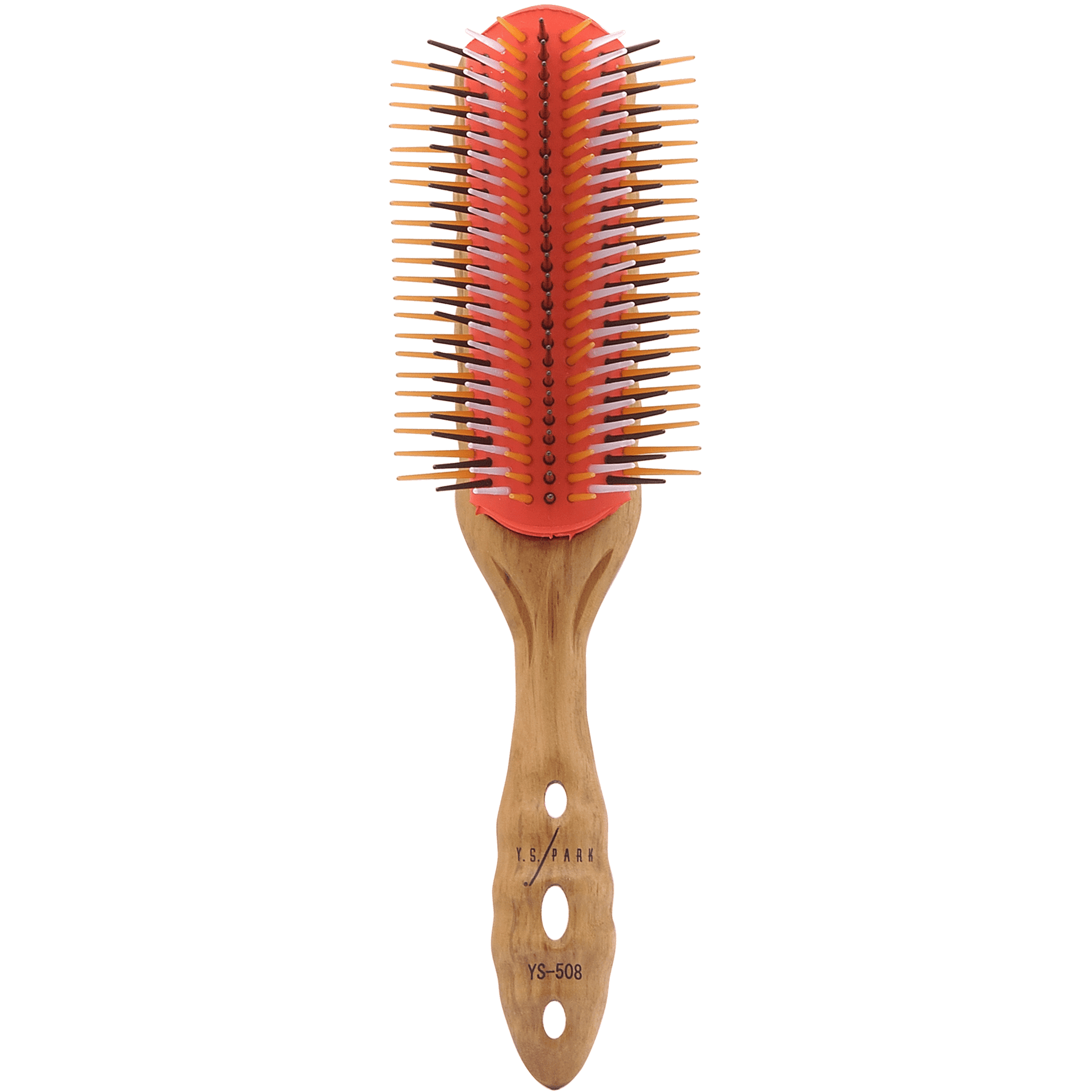 Y.S.PARK - Nr. 508                                                                                                                                         En perfekt borste för att räta ut kort till medellångt hår, samt luggar. De olika stiftraderna har olika färg för att på ett enkelt sätt kunna användas i utbildningssyfte. Borsten är tillverkad av teakträ och stiften av polyamid. Basen består av ett gummi som har samma hållbarhet som en barnnapp vilket ger borsten en mer flexibel känsla.