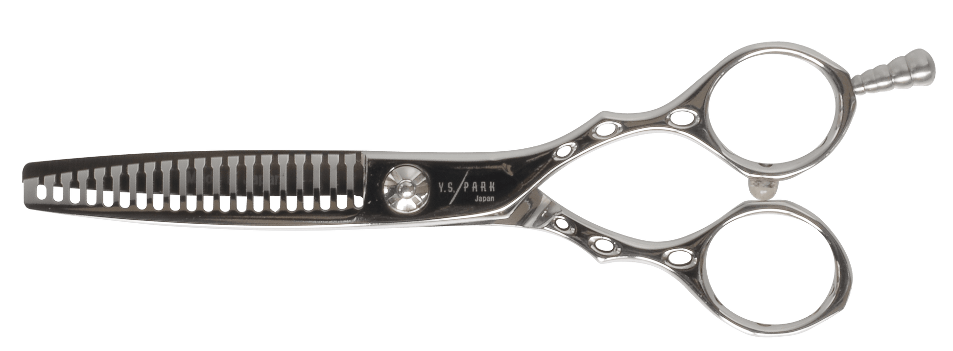 YSPARK - Effileringssax AT20  Kambladet tar bort hårets vikt utan att skada hårets yta. Perfekt för en naturlig finish och torrklippning utan att trassla till håret, samt för barberare med omvänt grepp. De platta spåren klipper bort mer vikt  och ger ett mer exakt klipp jämfört med de lutande spåren.  (Klipper bort 40-50%)