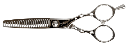 Y.S.PARK - Effileringssax ATRN25 Kambladet tar bort hårets vikt utan att skada hårets yta. Perfekt för en naturlig finish och torrklippning utan att trassla till håret. Den rundade formen på tänderna ger ett mjukare klipp. Det gör att du kan klippa samtidigt som du släpper håret. Idealsik för torrklippning.  (Klipper bort: 35%)